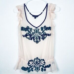Express size XS beige nude black sheer beaded blouse top